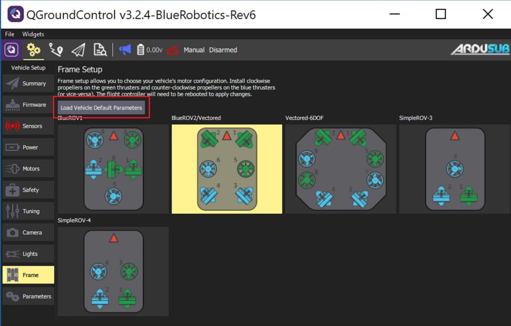 BlueROV2-Default-Parameters